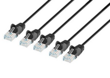 Intellinet IEC-C6-BK-25-SLIM-5P, Cat6 U/UTP Slim Network Patch Cable, 25 ft., Black, 5-Pack, Part# 745055