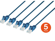 Intellinet IEC-C6-BL-25-SLIM-5P, Cat6 U/UTP Slim Network Patch Cable, 25 ft., Blue, 5-Pack, Part# 742665