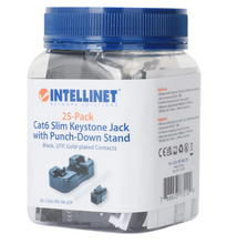 Intellinet Cat6 Slim Keystone Jack with Punch-Down Stand, Black, 25-Pack, IKJ-C6U-PD-BK-25P, Part# 772129