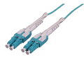 Intellinet 2 m LC to LC UPC Fiber Optic Patch Cable, Uniboot Pull-push tab, 2.0 mm, Duplex, OFNR, OM3 Multimode, Aqua, Part# 752541