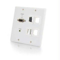 C2g Trulink Dual Gang Vga+3.5mm+4 Keystone Over Cat5 Wall Plate Receiver- White  Part# 29280