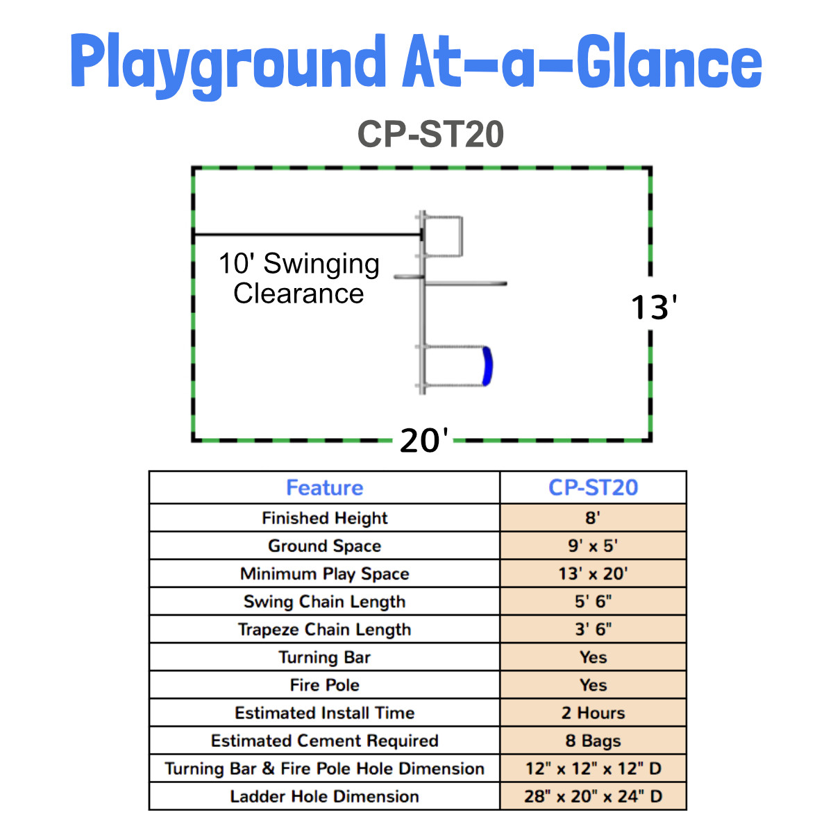 Metal Starter Swing Set (CP- ST20) Playground at a Glance