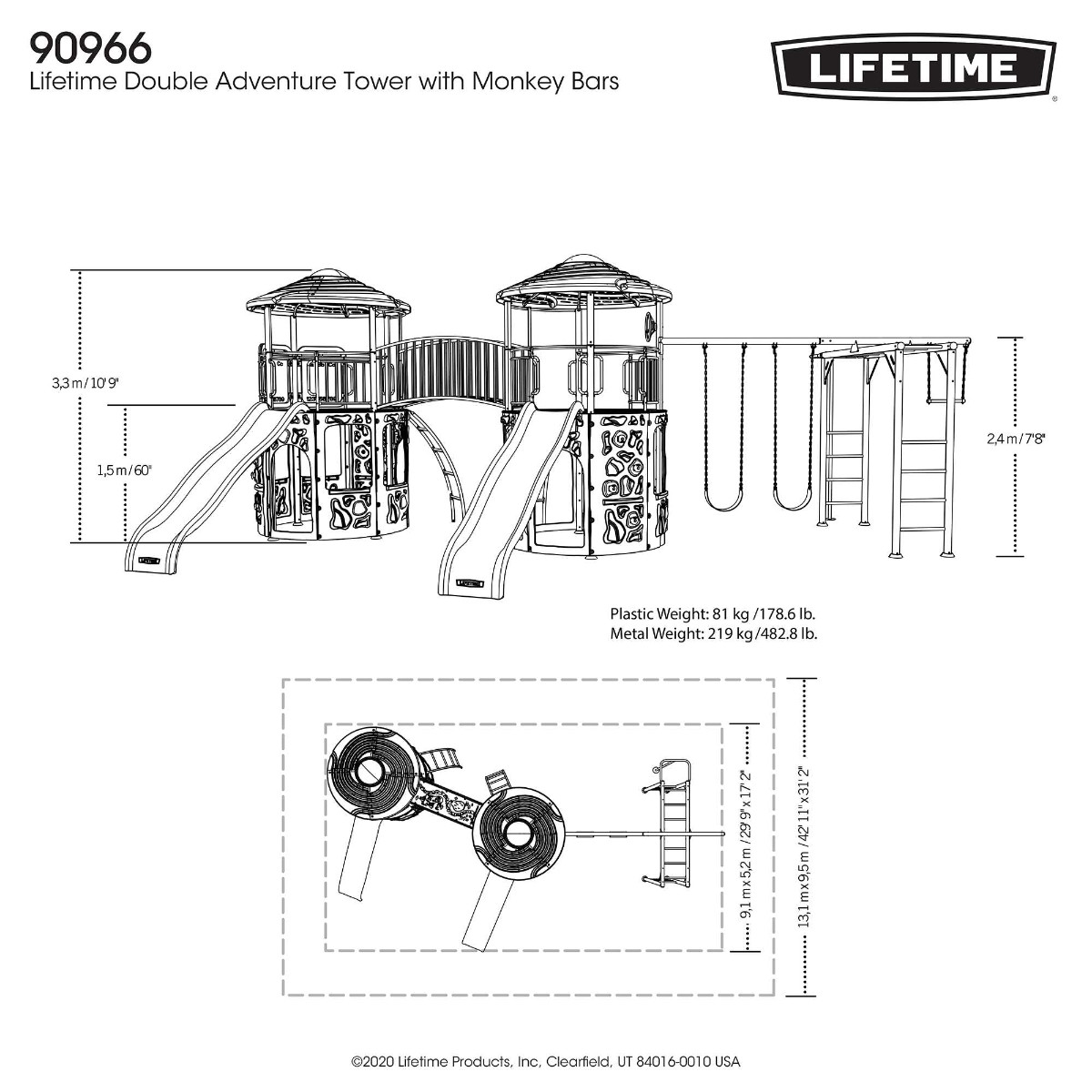 Lifetime Double Adventure Tower with Monkey Bars (90966) Spec Sheet