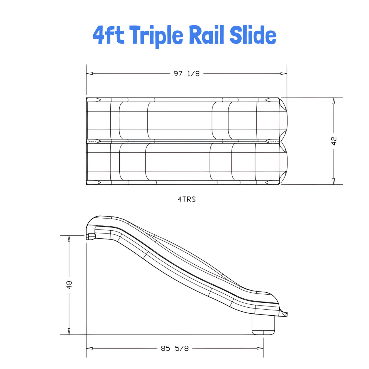 4 ft Commercial Triple Rail Wave Slide
