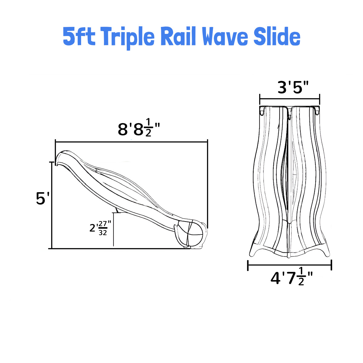 5 ft Commercial Triple Rail Wave Slide (SPI-5TRS)