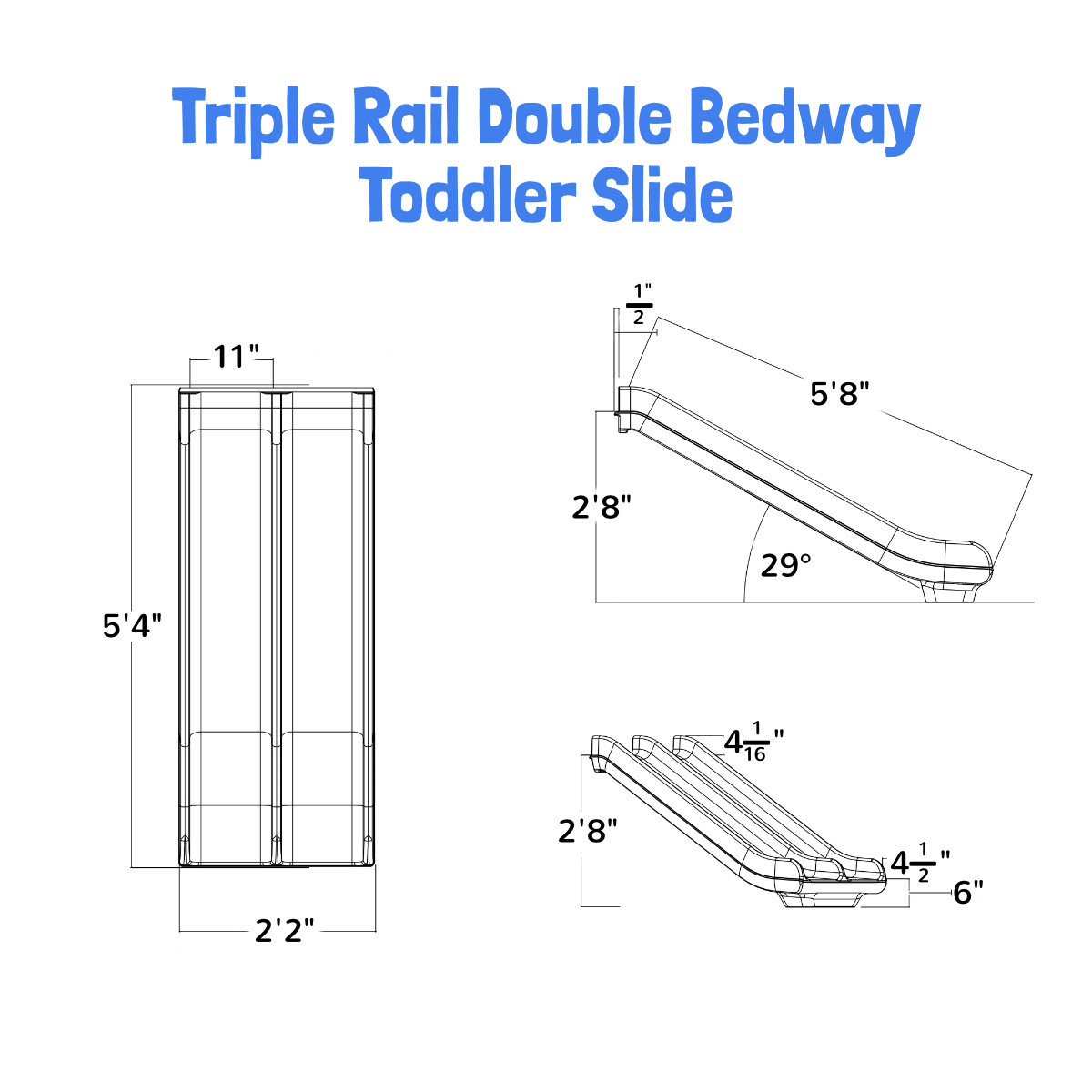 32" Commercial Triple Rail Double Bedway Toddler Slide (SPI-TOT-TRS)