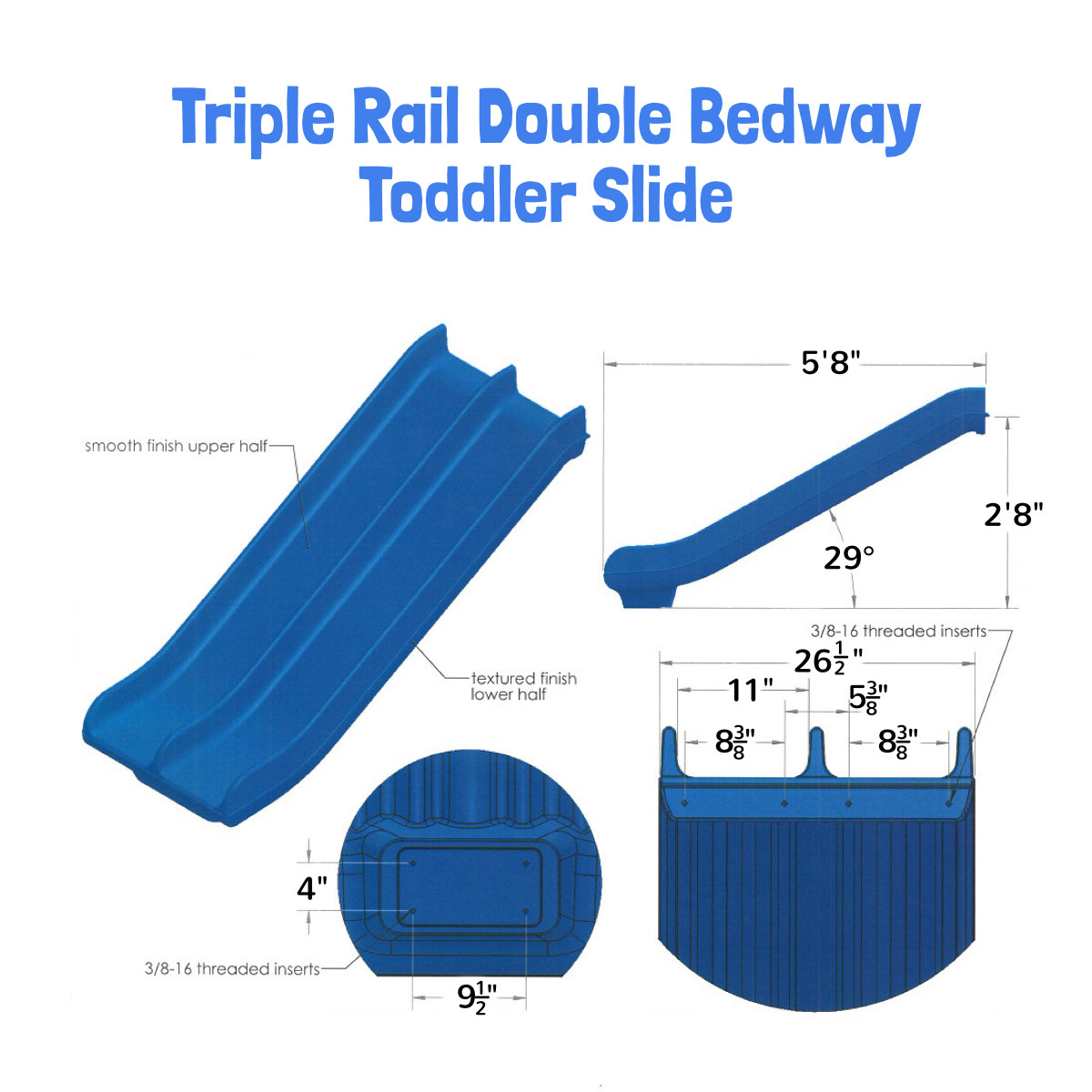 32" Commercial Triple Rail Double Bedway Toddler Slide (SPI-TOT-TRS)