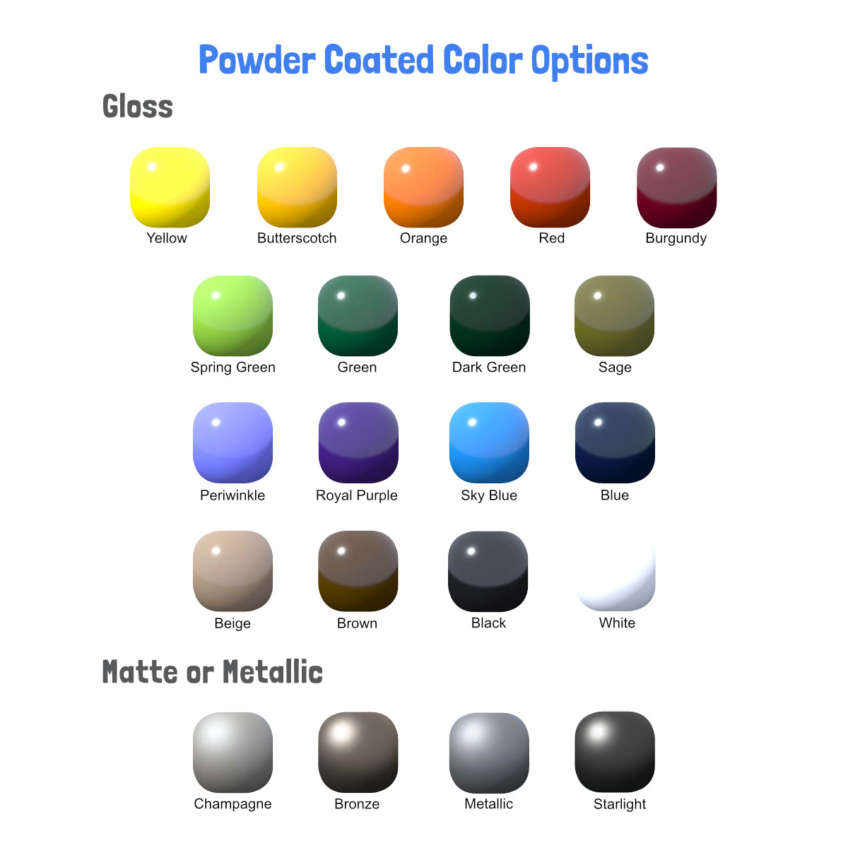 2022 Metal Powder Coat Color Options