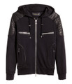 Balmain For H&M Leather Trimmed Hooded Jacket - Black #24-4679