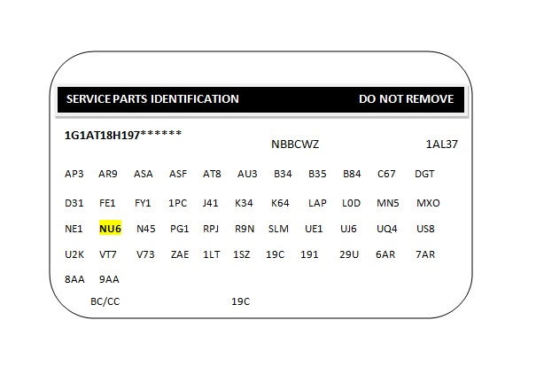 gm service information tag codes