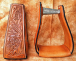 Straight Time Stirrups Packer/Over-Size Sewn Hand Tooled Leather Dark Oil