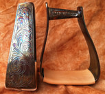 Straight Time Stirrups Packer/Over-Size Satin Copper Stirrup Custom Engraved with Leather Tread