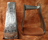 Straight Time Stirrups Roper/Trail Burnished Hand Engraved with Leather Tread
