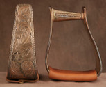 Straight Time Stirrups Roper/Trail In Stock Hand Engraved Antiqued Copper with Leather Tread
