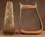 Straight Time Stirrups Jr. Roper In Stock Hand Engraved Copper with Leather Tread
