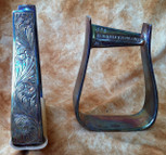 Straight Time Stirrups Barrel In Stock Hand Engraved Copper with Leather Tread