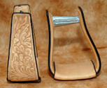 Straight Time Stirrups Roper/Trail Leather Sewn Hand Tooled Stirrup Light Oil