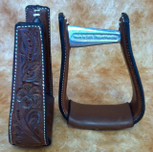 Straight Time Stirrups Cow Horse Leather Sewn Hand Tooled Stirrup Dark Oil
