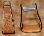 Straight Time Stirrups Jr. Roper Leather Sewn Hand Tooled Stirrup Dark Oil