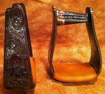 Straight Time Stirrups Little Britches Custom Hand Engraved Antiqued Copper with Leather Tread