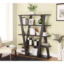 Exceptional  Bookcase with Inverted Supports and Open Shelves, Brown