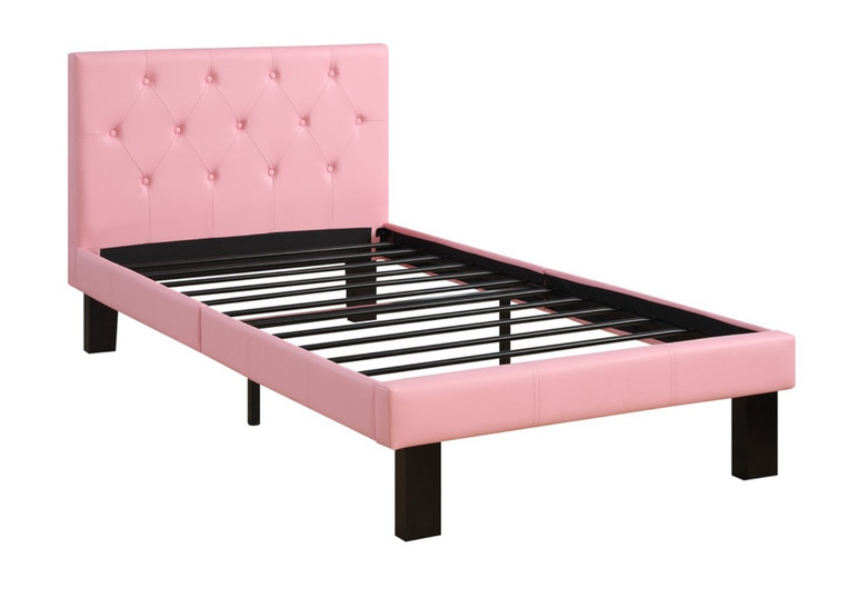 Faux Leather Upholstered Twin size Bed With tufted Headboard, Pink