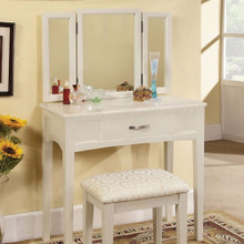 Pearl White Transitional Vanity Table With A Stool, White Finish