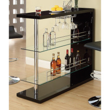 Enticing Rectangular Bar Unit with 2 Shelves and Wine Holder, Black