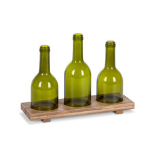 Wine Bottle Tea Light Domes on Wood Tray - 4 Sets