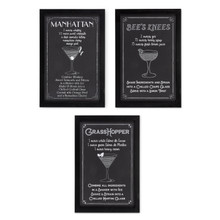 Set of 3 Wood Cocktail Recipe Wall Deco