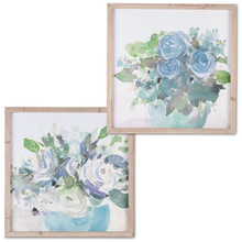 Set of 2 Wood Framed Blue Bouquet Wall Art