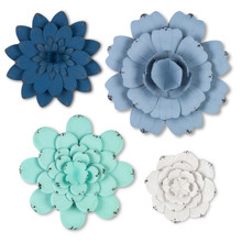 Set of 4 Blue Blooms Metal Flowers