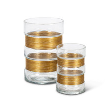 Set of 2 Glass Vases with Brushed Gold Metal Accent