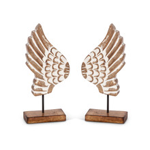 Set of 2 Mango Wood Angel Wing on Wooden Stand