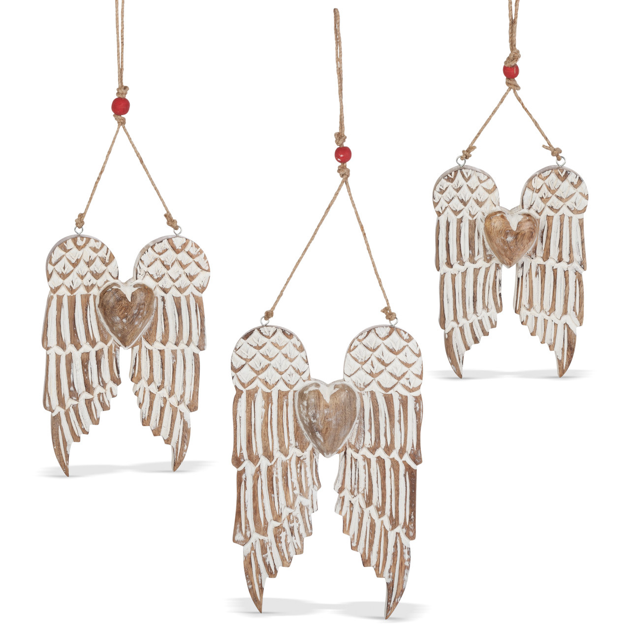 Set of 3 Hanging Mango cheapest Wood Angel Wings