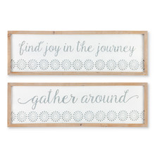 Set of 2 White & Gray Metal Sign With Wood Frame