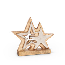 Mango Wood and Metal Small Stars 7"H - 2 Pieces
