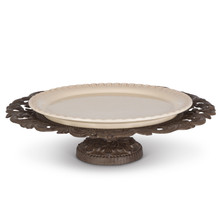 19" Diameter Serving Platter with Ceramic Plate with Metal Baroque Pedestal