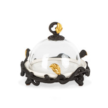 Gold Leaf Tidbit/Butter Dish with Dome, Ceramic and Metal