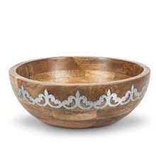 Wide Serving Bowl, Mango Wood with Metal Inlay