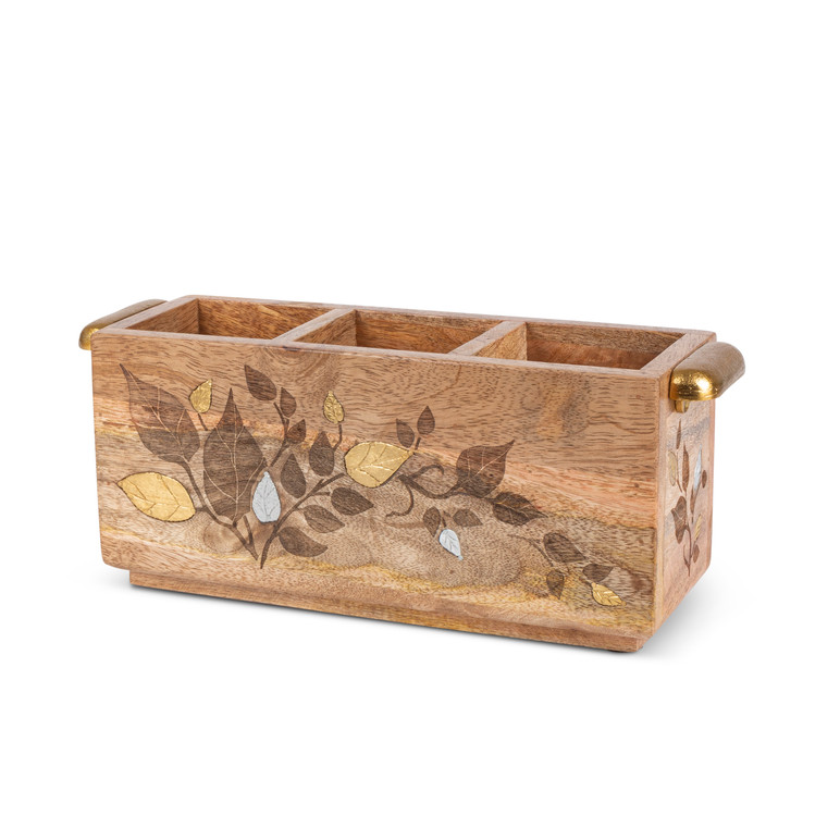 GG Collection Heritage Wood and Metal Flatware Caddy
