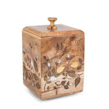 Large Canister, Mango Wood with Inlay/Laser Leaf Design