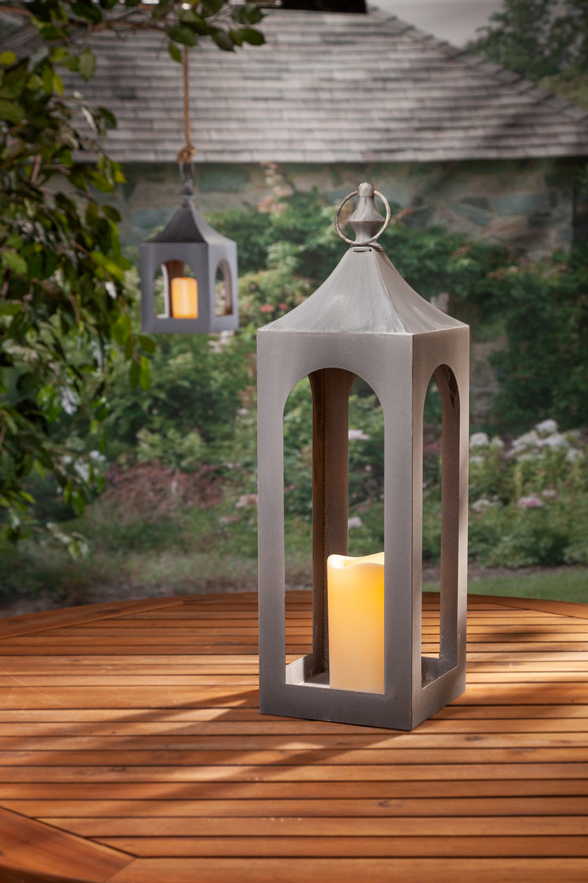 Small Gray Metal Indoor/Outdoor Lantern with Timer 14H - 2 Lanterns