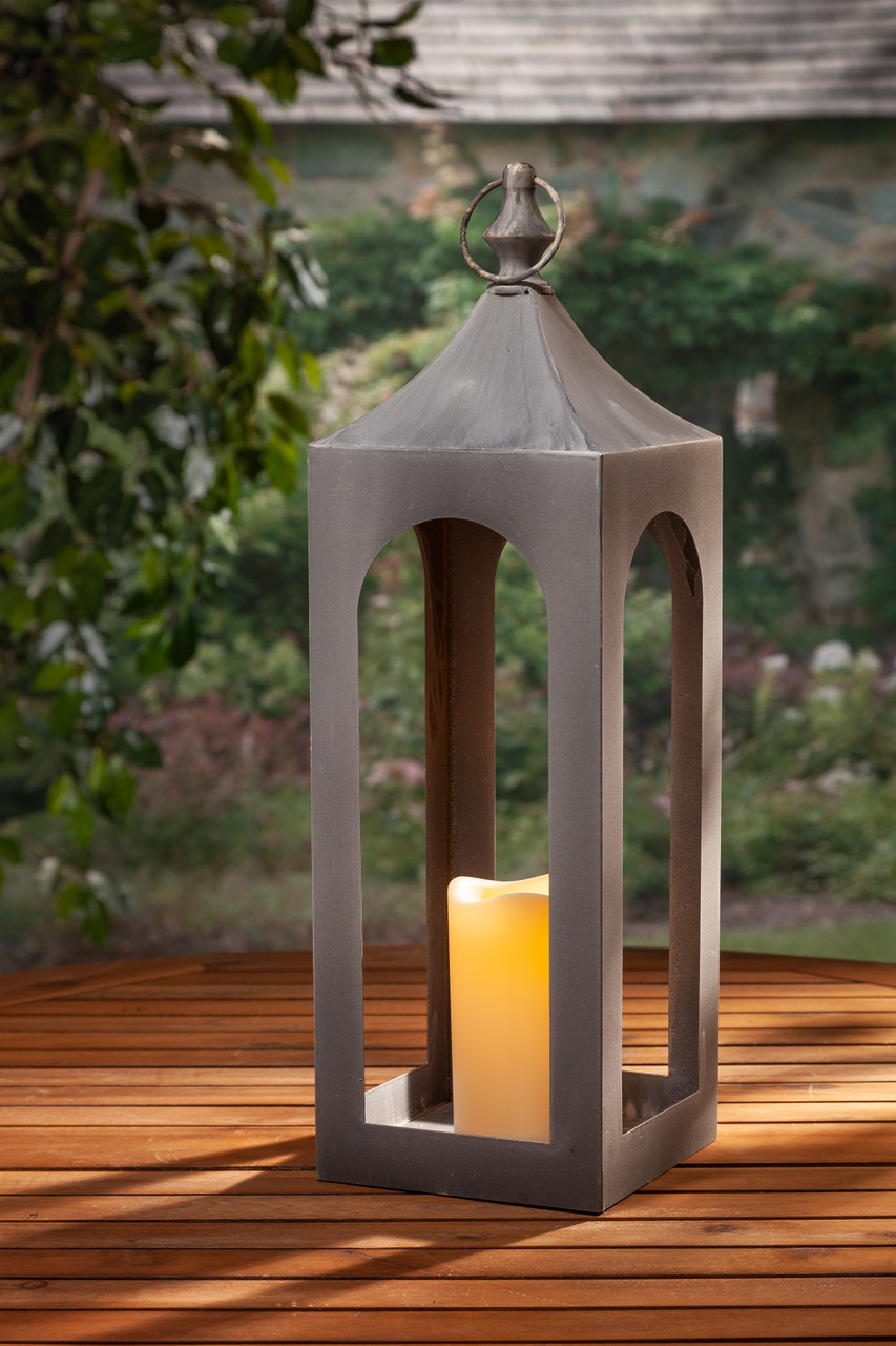 Large Gray Metal Indoor/Outdoor Lantern with Timer 20"H - 2 Lanterns
