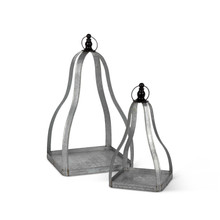 2 Sets of 2 Galvanized Metal Nested Platform Candle Holders - 4 Pieces