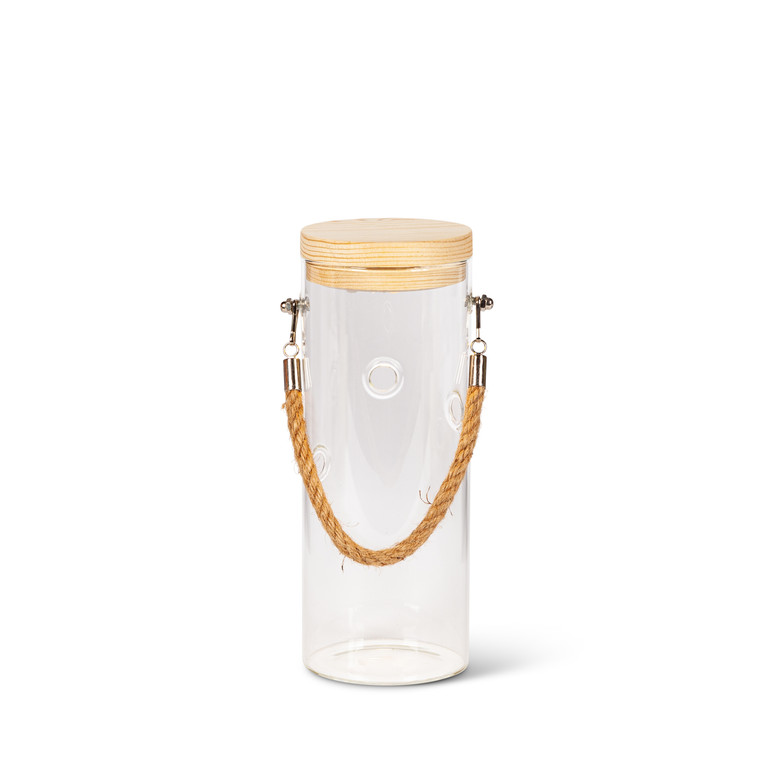 Large Lighted Glass Vase with Rope Handle, Wooden Lid and Timer 3