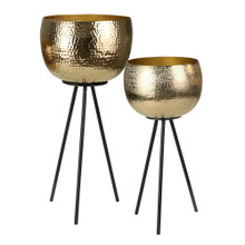 Set of Two Iron 26"/22" Hammered Bowlplanters, Gold/Black