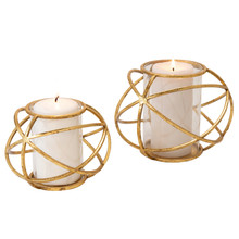 Set of Two 6" Orb Candle Holder , Gold