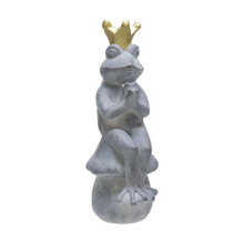 23" Frog W/ Crown Figurine, Gray