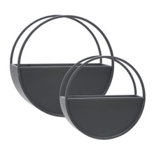 Set of Two Metal 9/12" Round Wall Planters, Black
